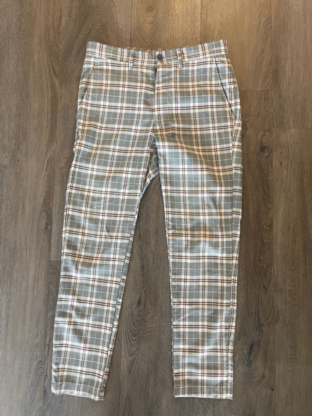 Zara Men's Plaid Pants in Gray & Tan